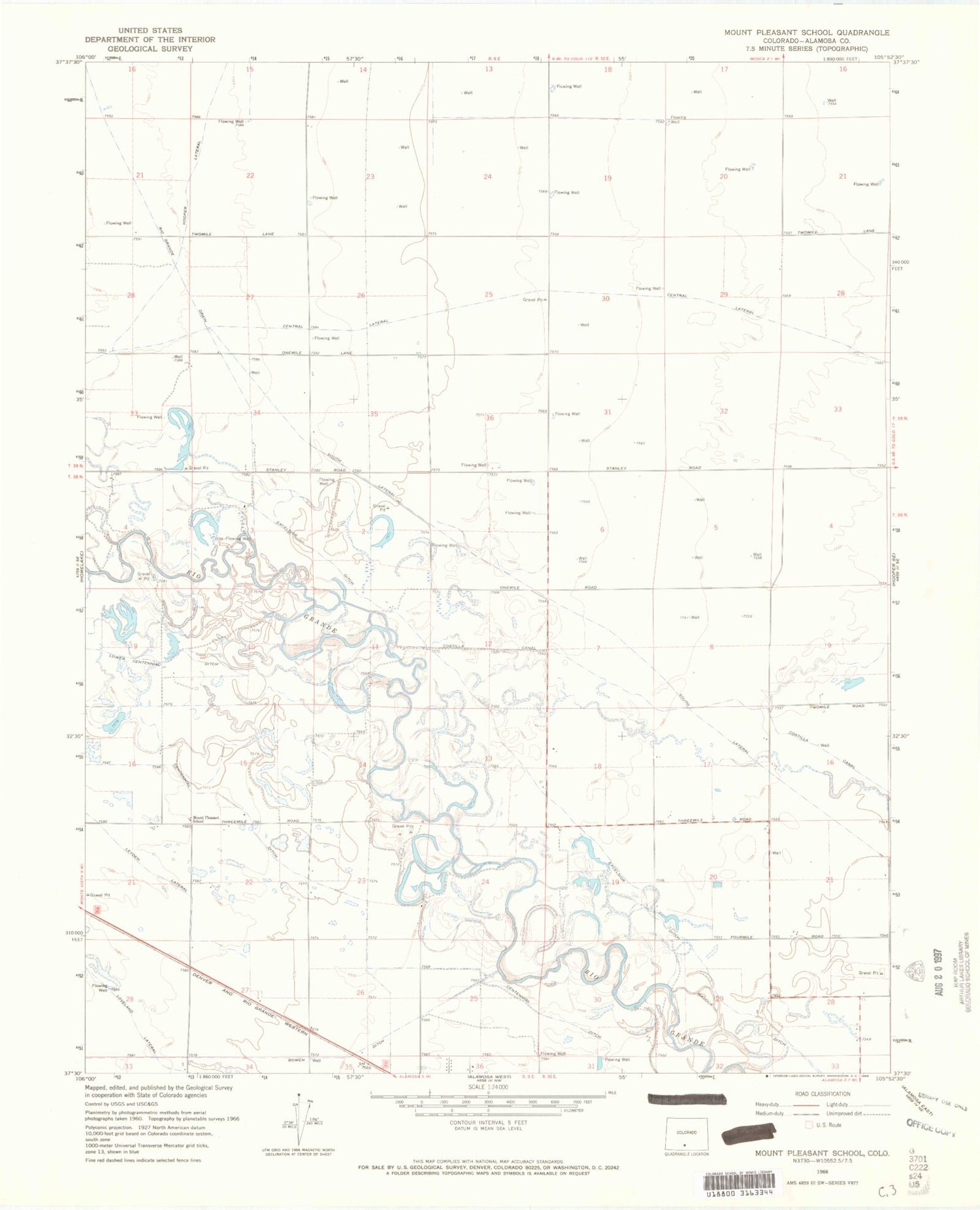 Classic USGS Mount Pleasant School Colorado 7.5'x7.5' Topo Map Image
