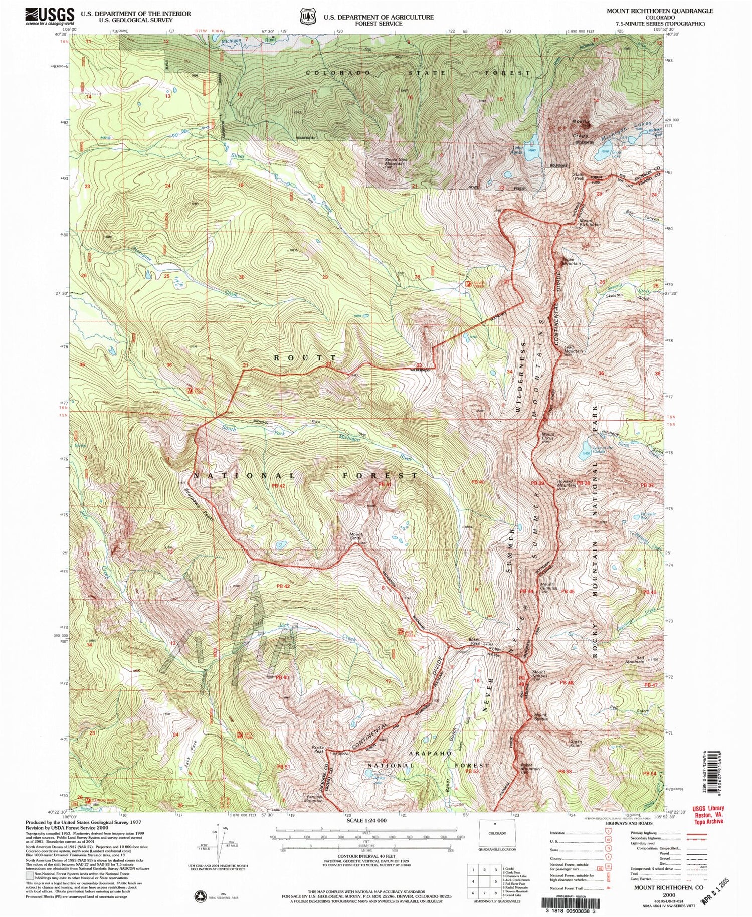 Classic USGS Mount Richthofen Colorado 7.5'x7.5' Topo Map Image