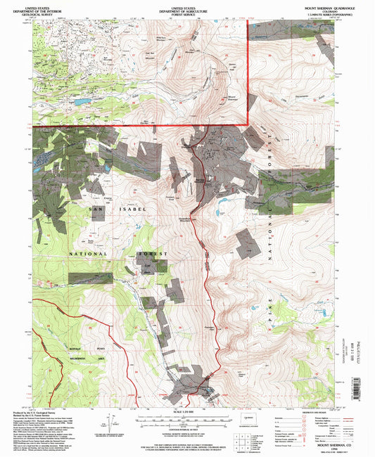 Classic USGS Mount Sherman Colorado 7.5'x7.5' Topo Map Image