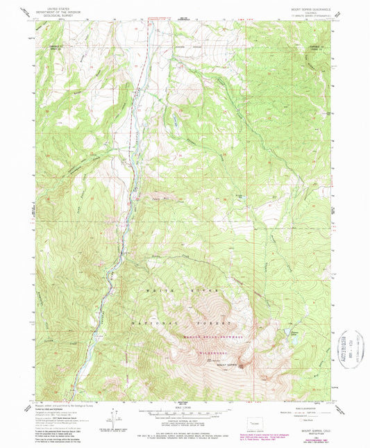 Classic USGS Mount Sopris Colorado 7.5'x7.5' Topo Map Image