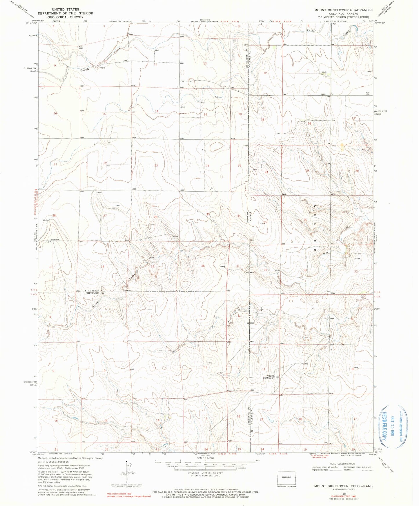 Classic USGS Mount Sunflower Kansas 7.5'x7.5' Topo Map Image