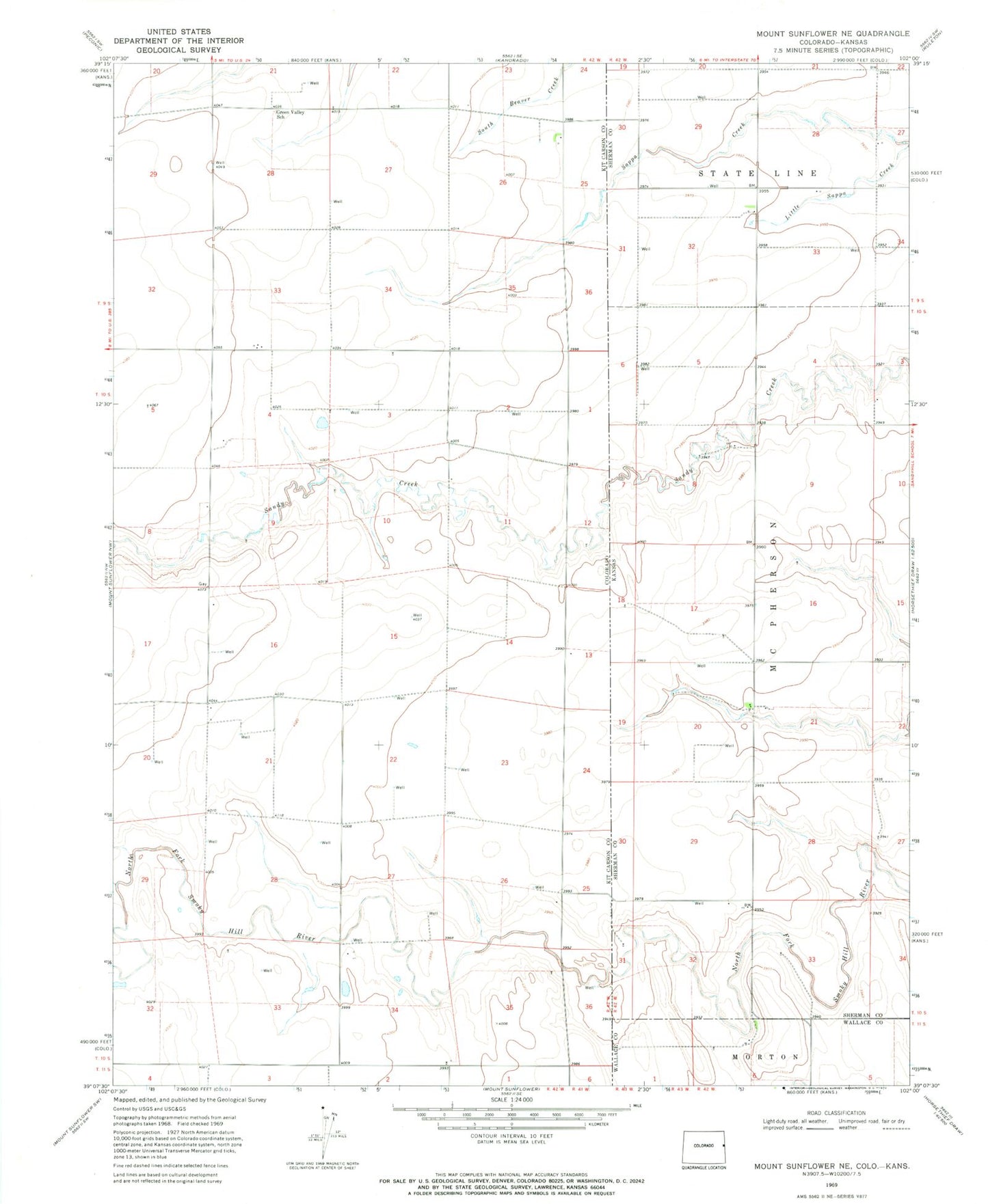 Classic USGS Mount Sunflower NE Colorado 7.5'x7.5' Topo Map Image