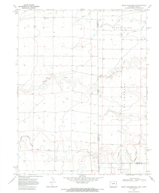 Classic USGS Mount Sunflower NE Colorado 7.5'x7.5' Topo Map Image