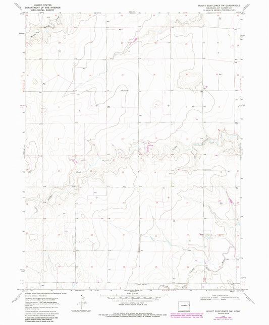 Classic USGS Mount Sunflower NW Colorado 7.5'x7.5' Topo Map Image