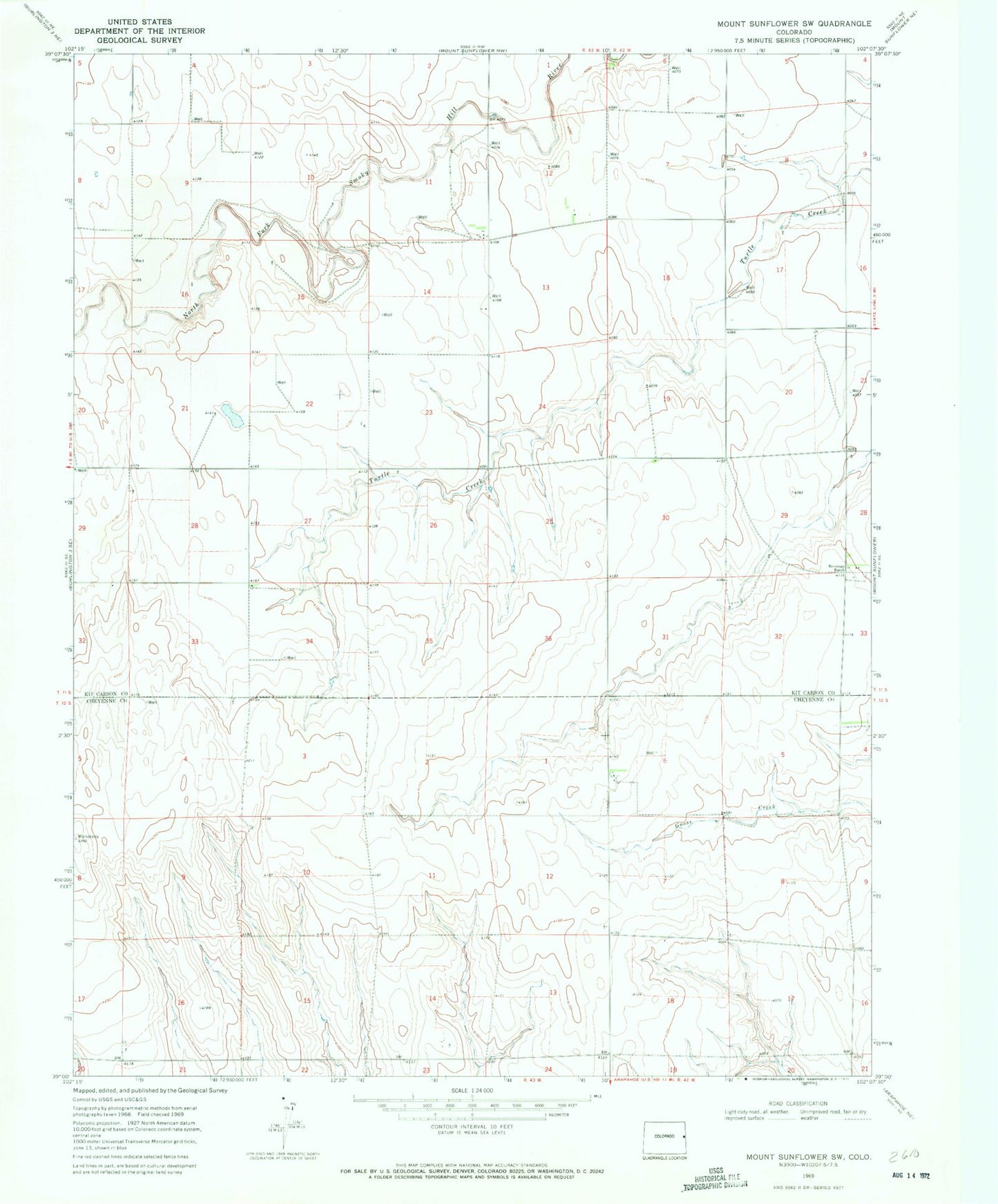 Classic USGS Mount Sunflower SW Colorado 7.5'x7.5' Topo Map Image
