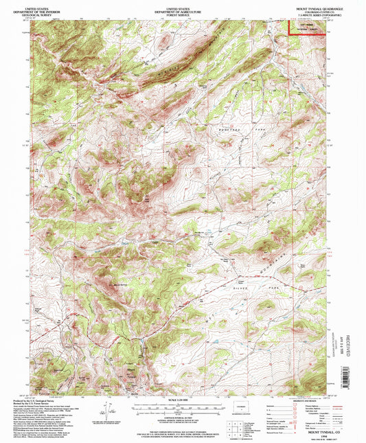 Classic USGS Mount Tyndall Colorado 7.5'x7.5' Topo Map Image