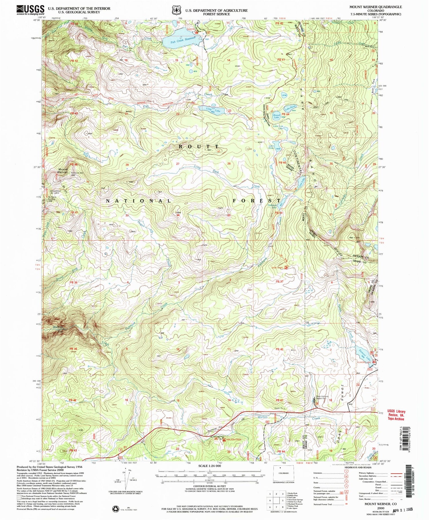 USGS Classic Mount Werner Colorado 7.5'x7.5' Topo Map Image