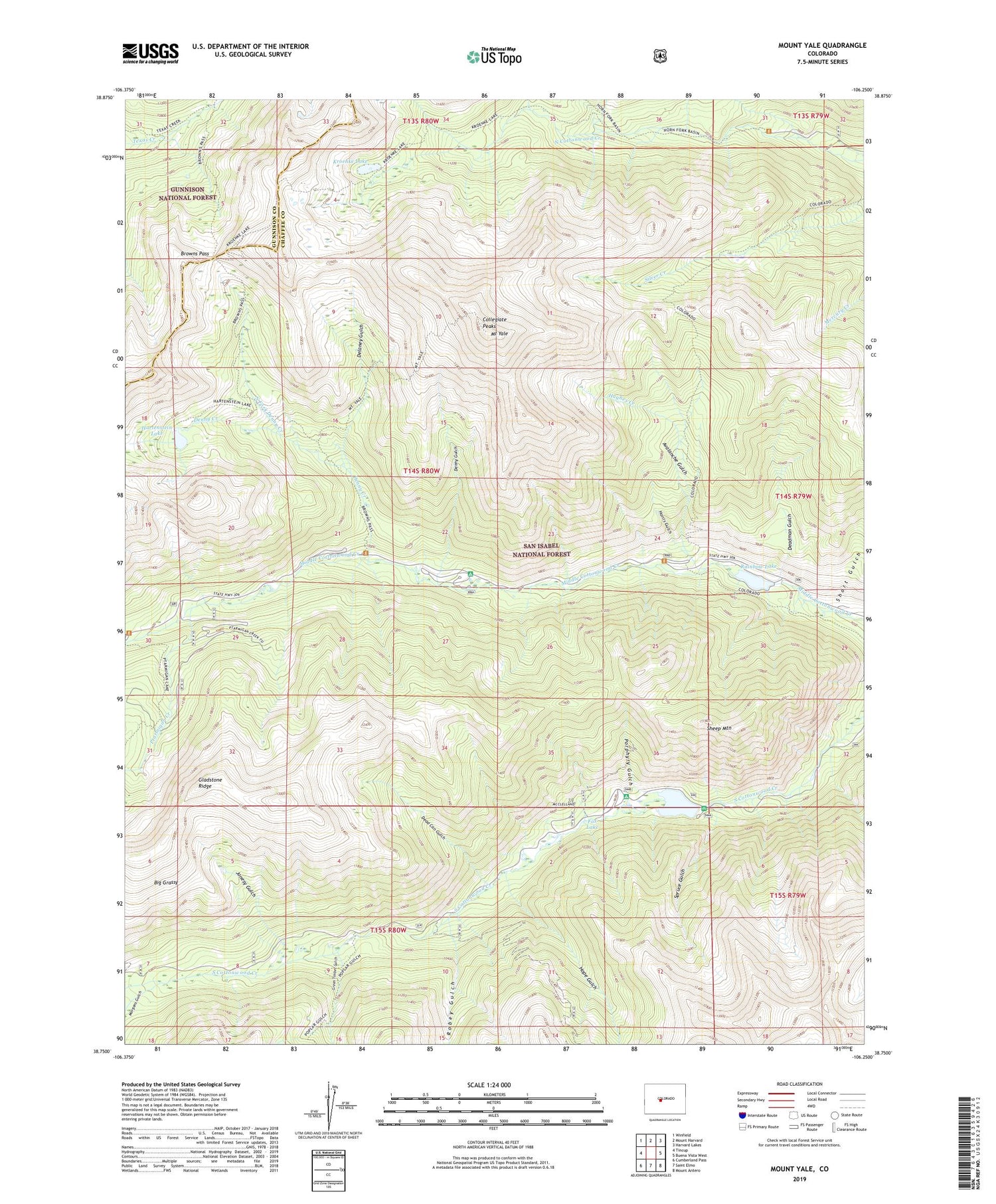 Mount Yale Colorado US Topo Map Image