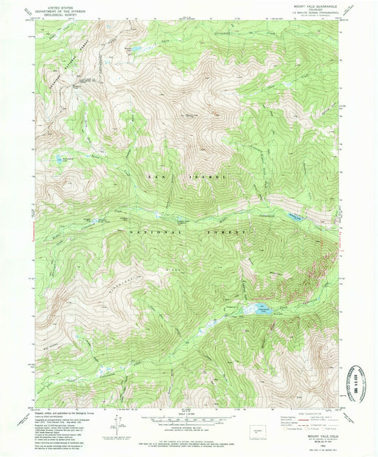 USGS Classic Mount Yale Colorado 7.5'x7.5' Topo Map Image
