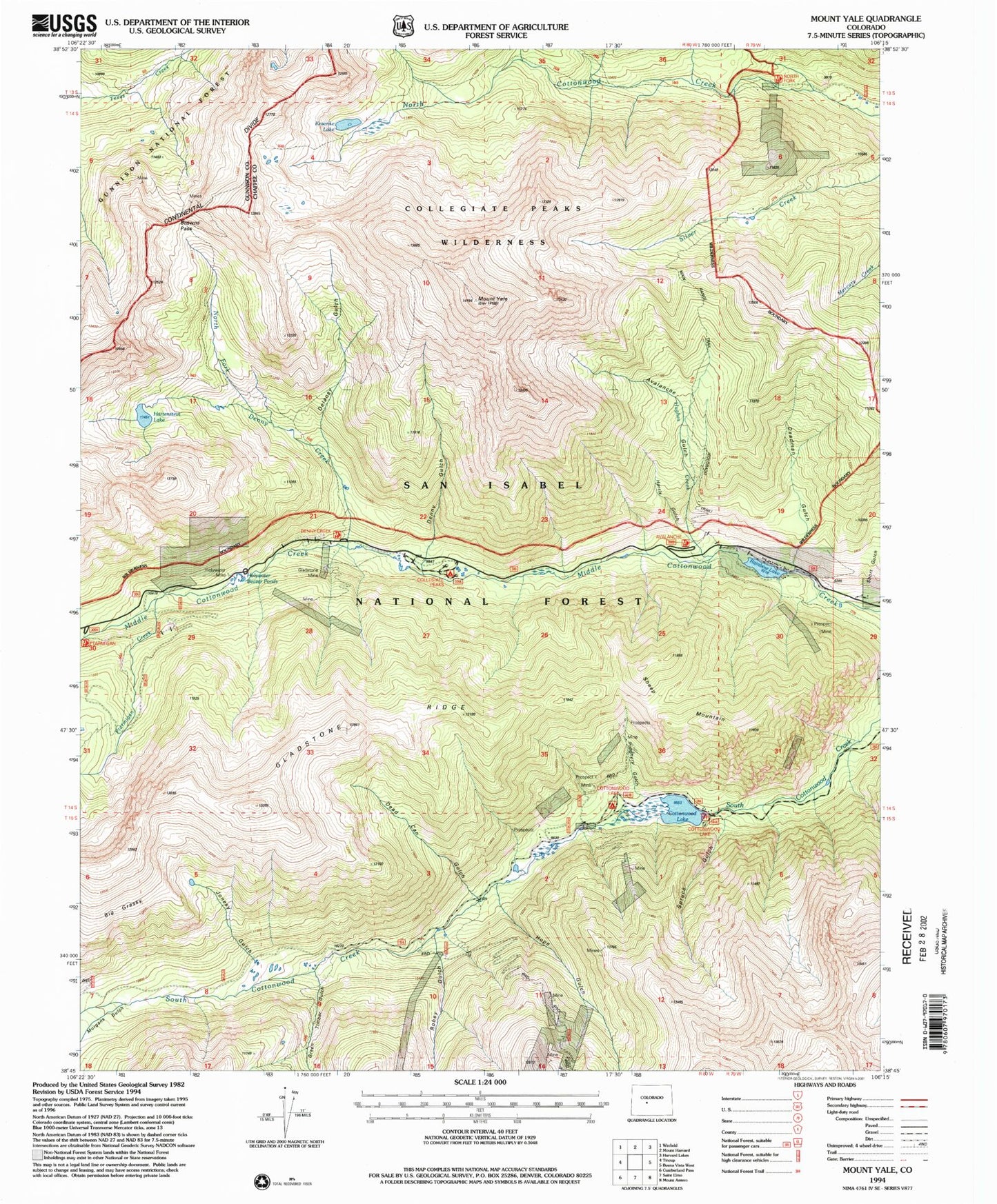 USGS Classic Mount Yale Colorado 7.5'x7.5' Topo Map Image