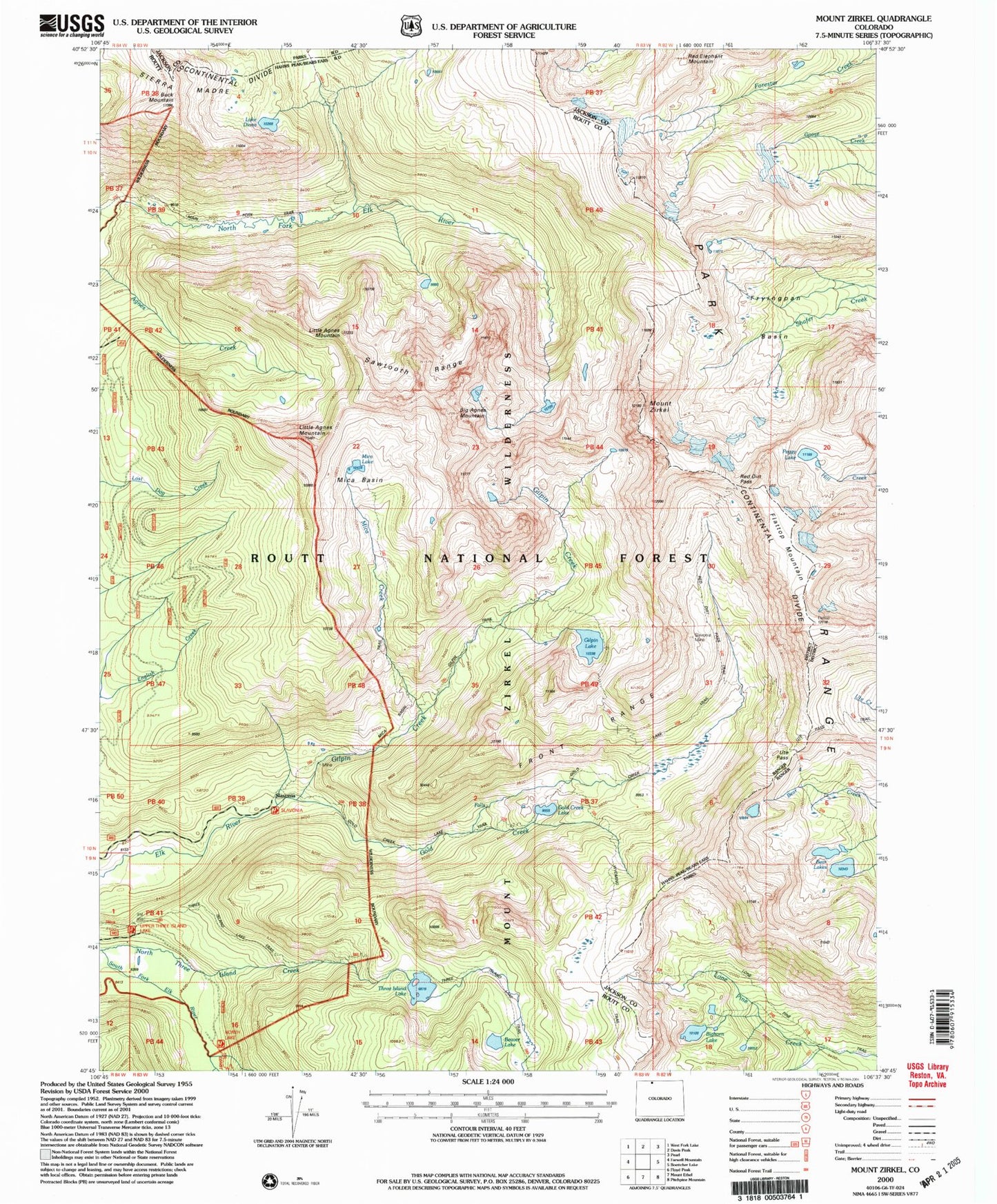 USGS Classic Mount Zirkel Colorado 7.5'x7.5' Topo Map Image