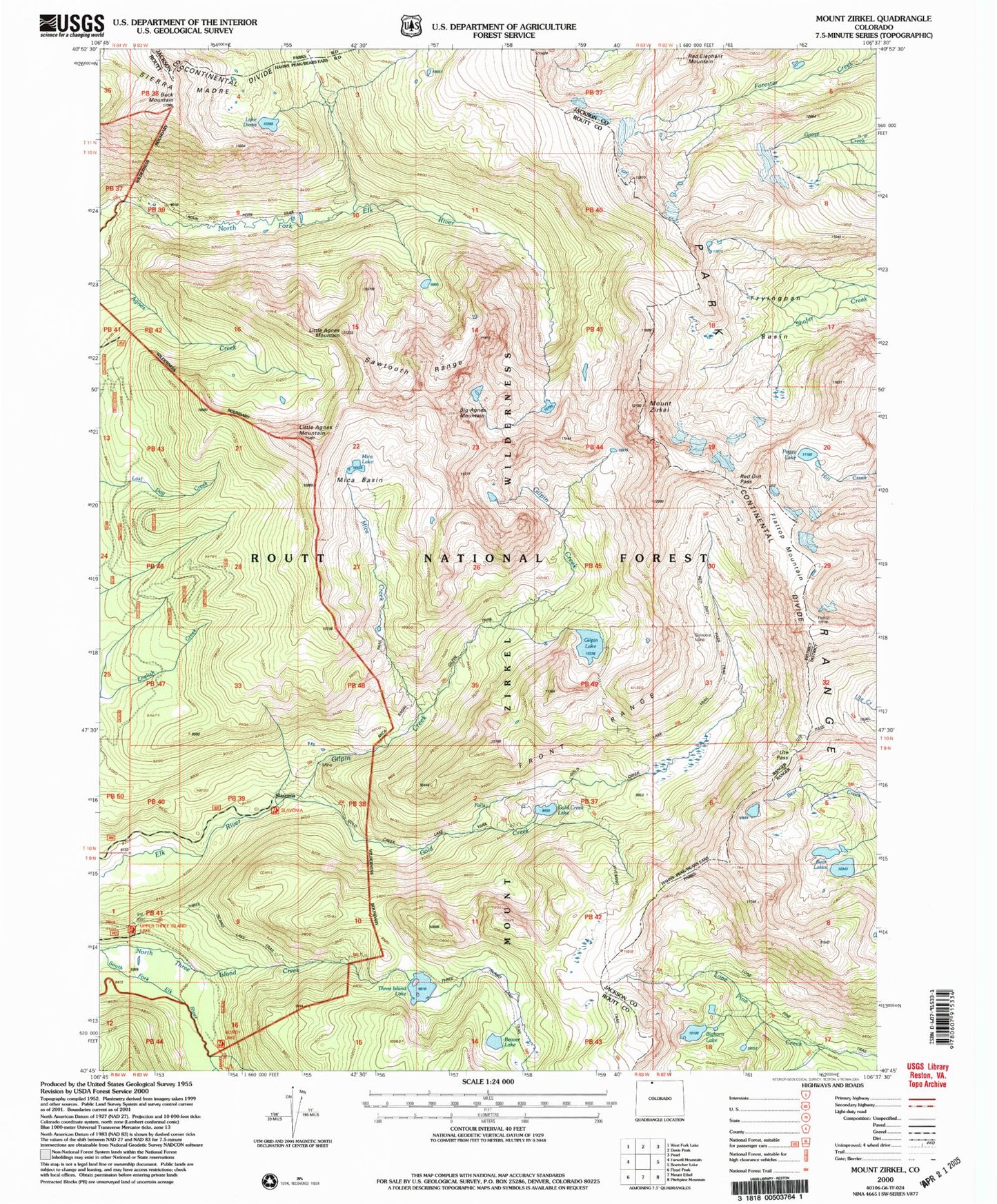 USGS Classic Mount Zirkel Colorado 7.5'x7.5' Topo Map Image