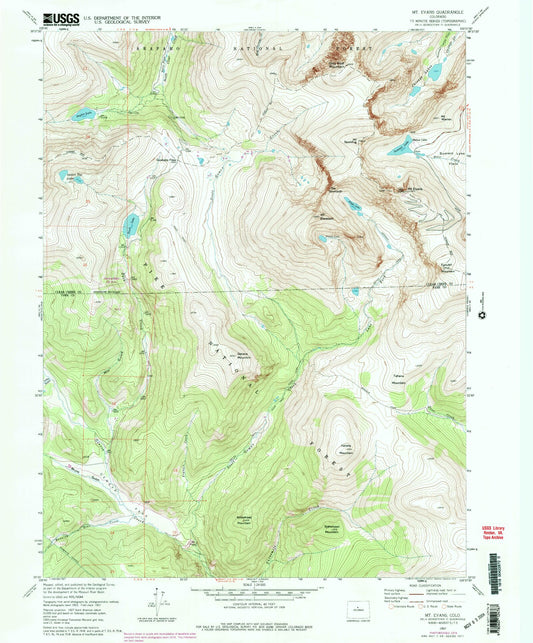 USGS Classic Mount Evans Colorado 7.5'x7.5' Topo Map Image