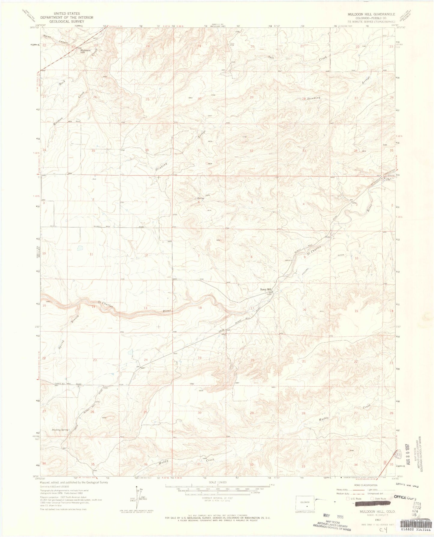Classic USGS Muldoon Hill Colorado 7.5'x7.5' Topo Map Image