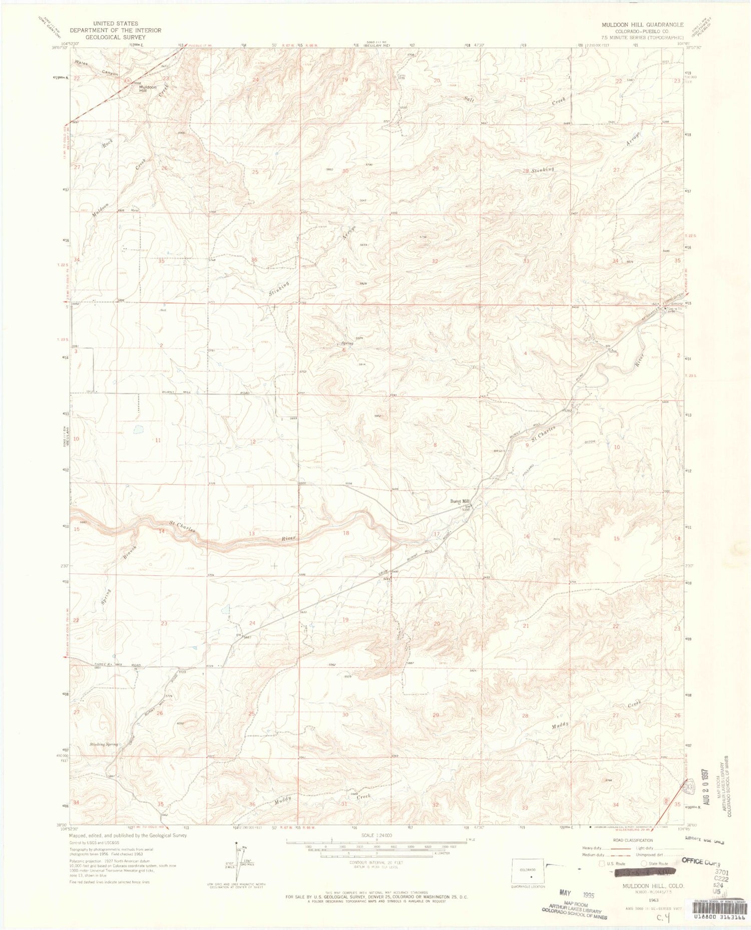Classic USGS Muldoon Hill Colorado 7.5'x7.5' Topo Map Image