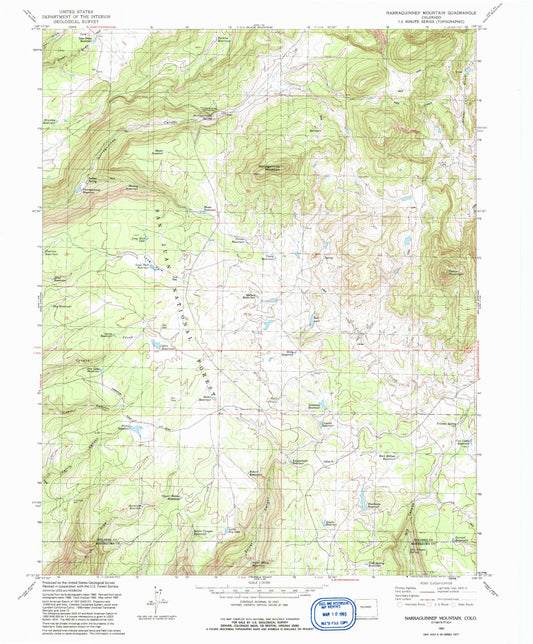 Classic USGS Narraguinnep Mountain Colorado 7.5'x7.5' Topo Map Image