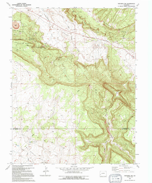 Classic USGS Naturita NW Colorado 7.5'x7.5' Topo Map Image
