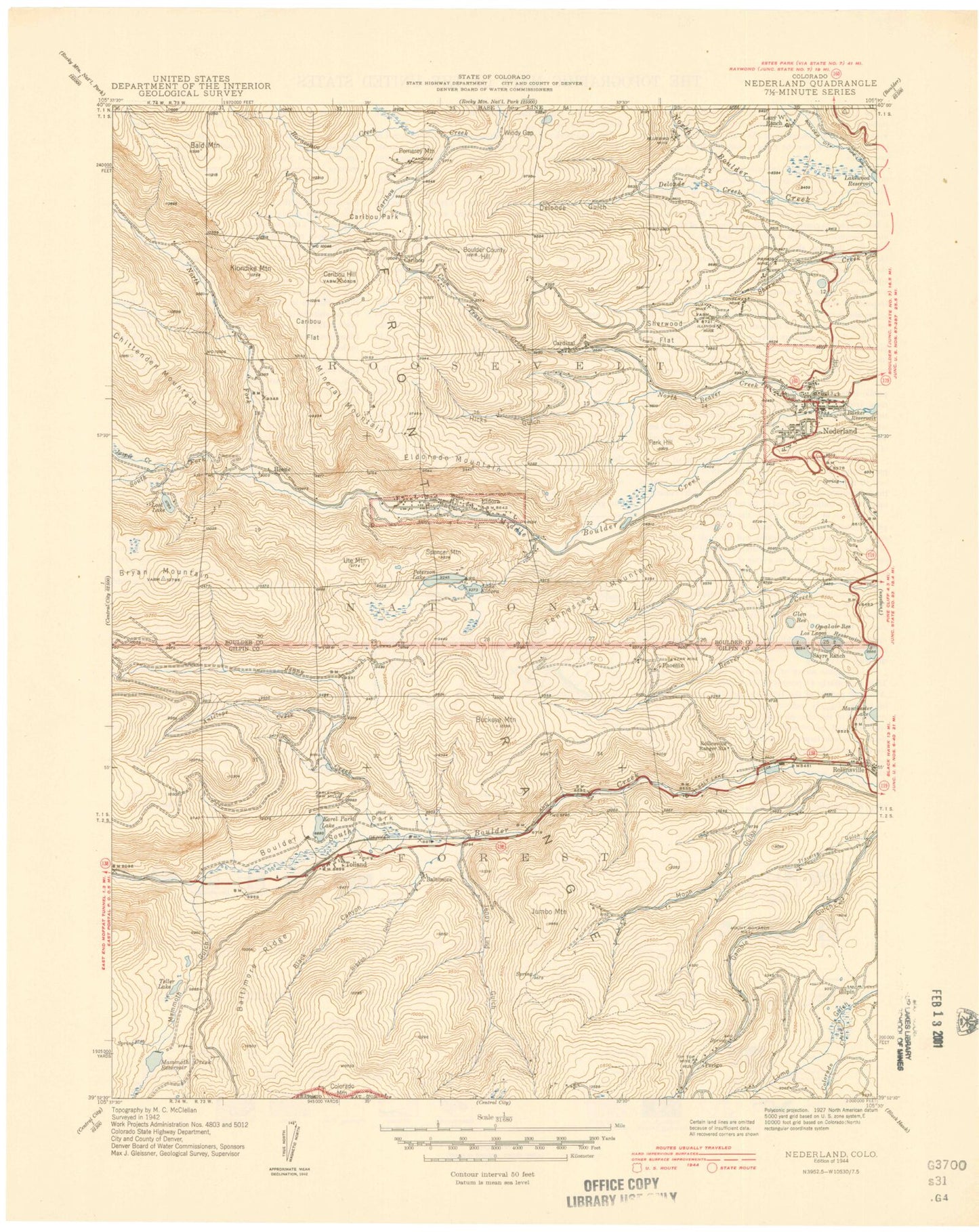 Classic USGS Nederland Colorado 7.5'x7.5' Topo Map Image