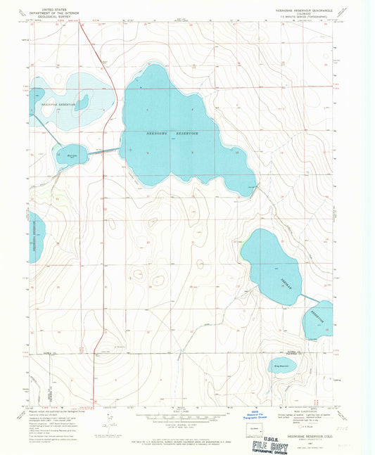 Classic USGS Neenoshe Reservoir Colorado 7.5'x7.5' Topo Map Image