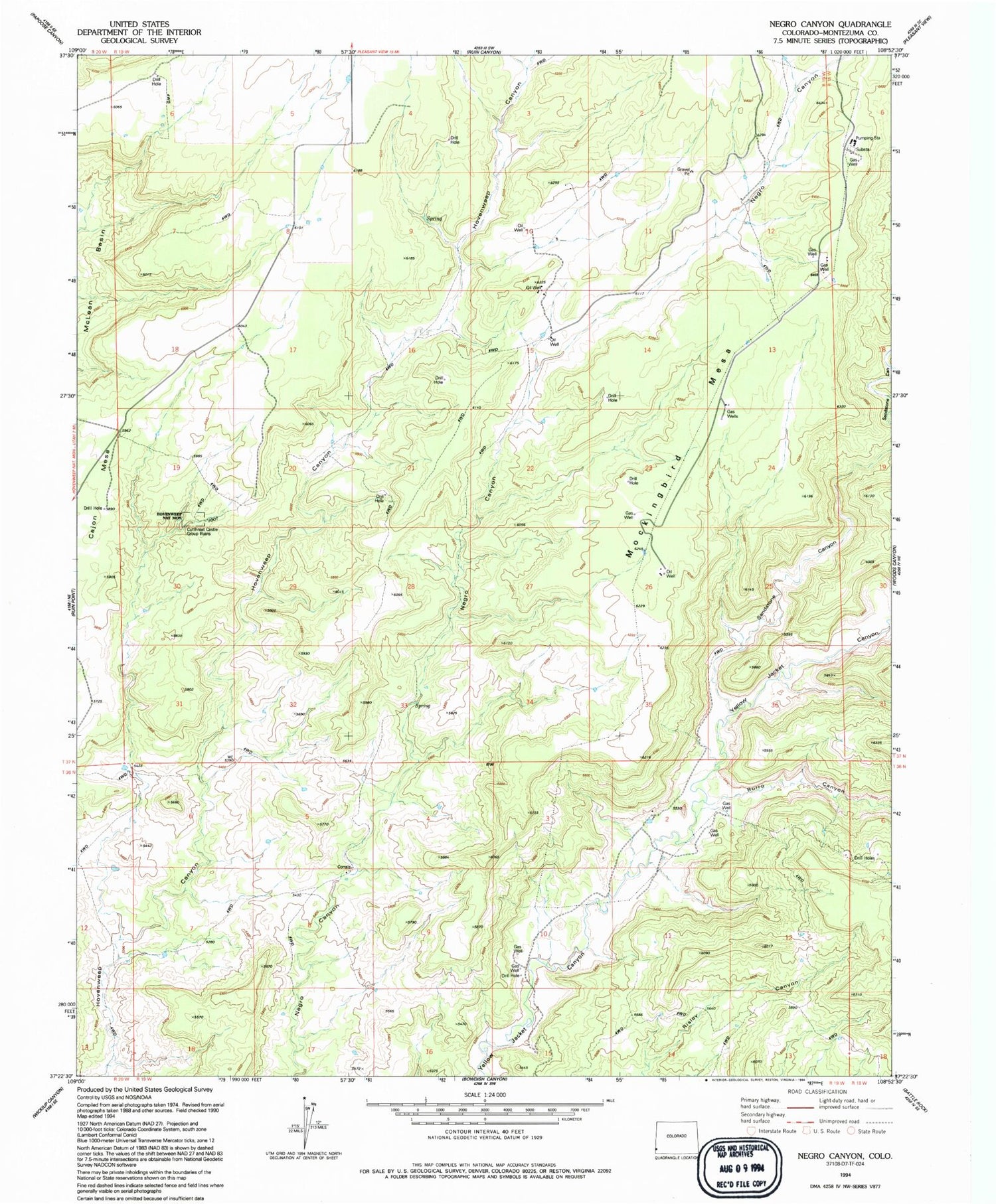 Classic USGS Negro Canyon Colorado 7.5'x7.5' Topo Map Image