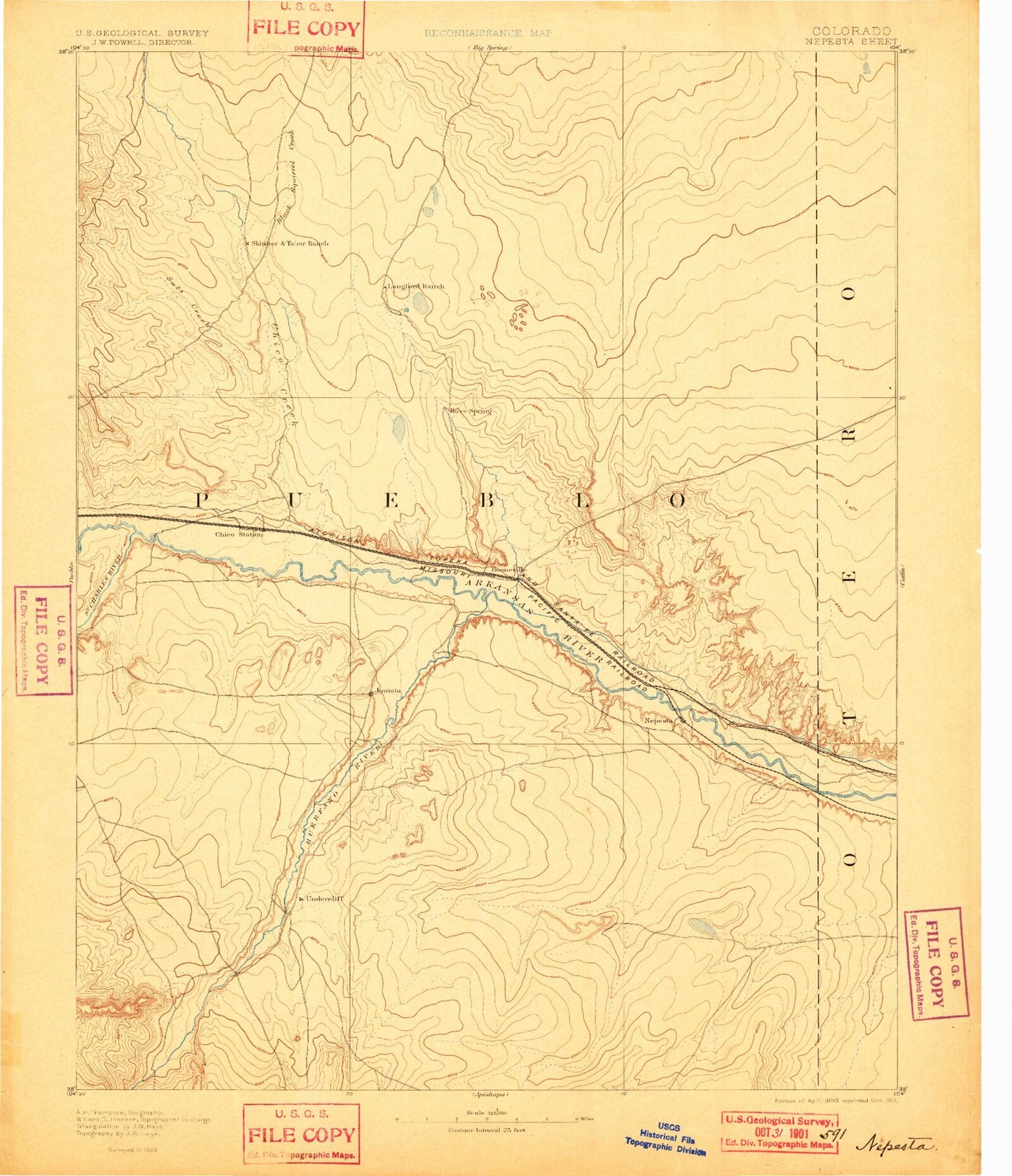 Historic 1893 Nepesta Colorado 30'x30' Topo Map Image