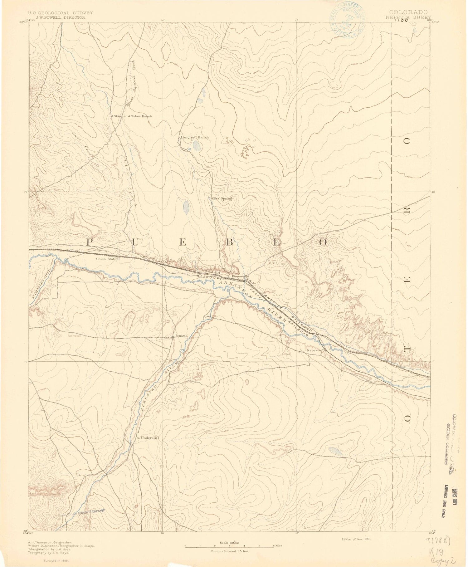 Historic 1891 Nepesta Colorado 30'x30' Topo Map Image