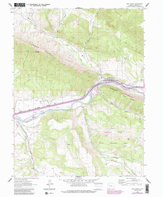 Classic USGS New Castle Colorado 7.5'x7.5' Topo Map Image