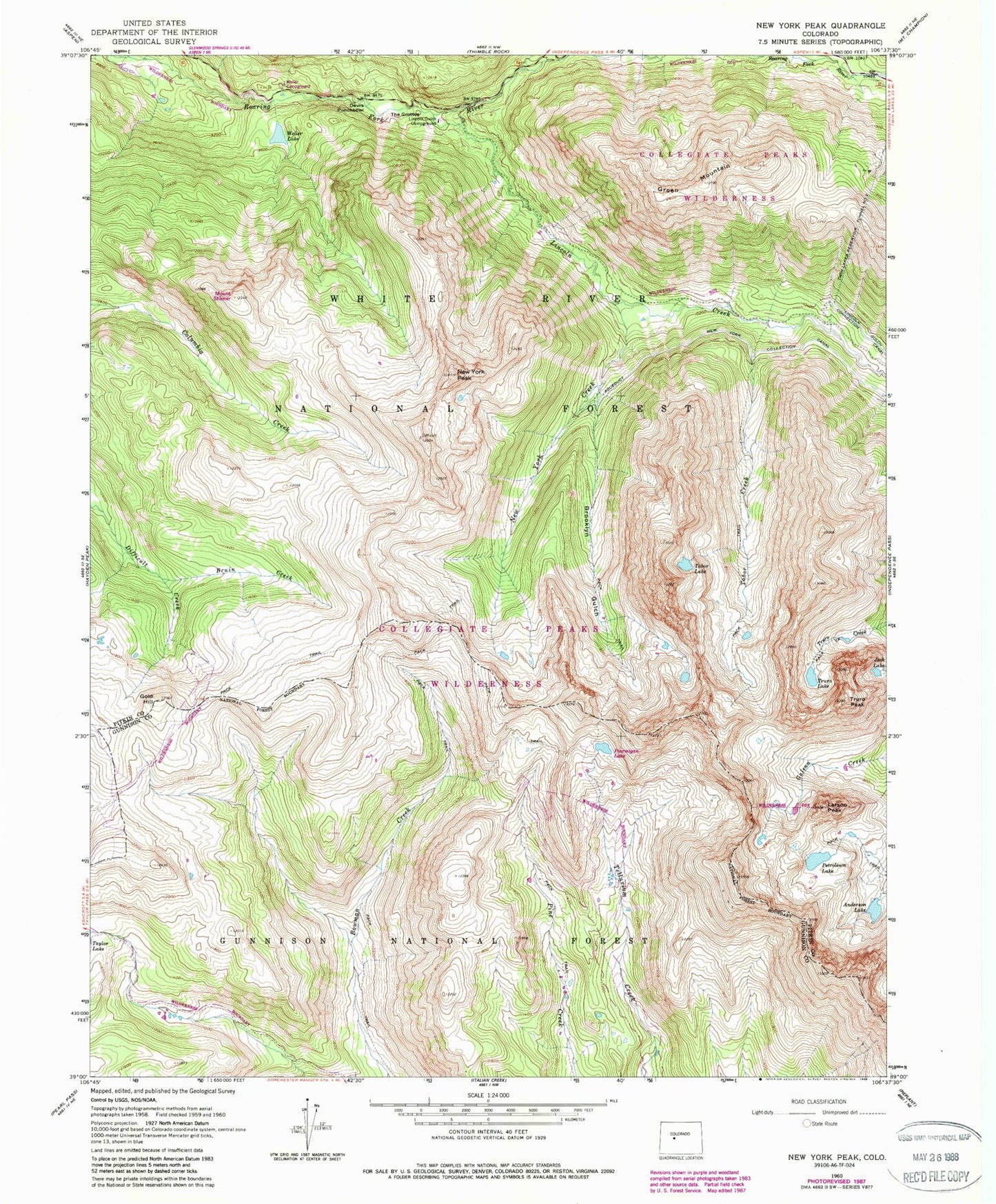 Classic USGS New York Peak Colorado 7.5'x7.5' Topo Map Image