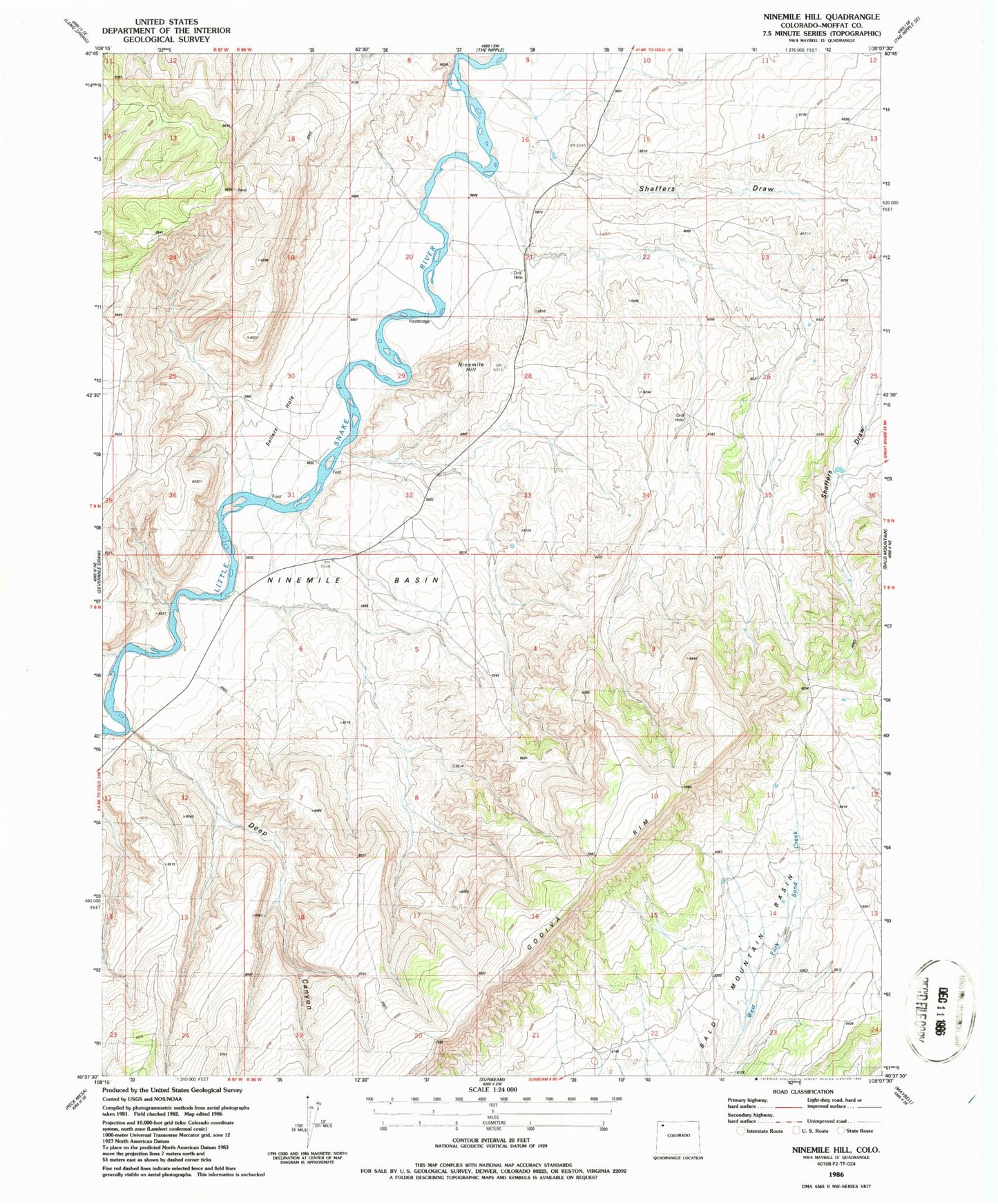 Classic USGS Ninemile Hill Colorado 7.5'x7.5' Topo Map Image