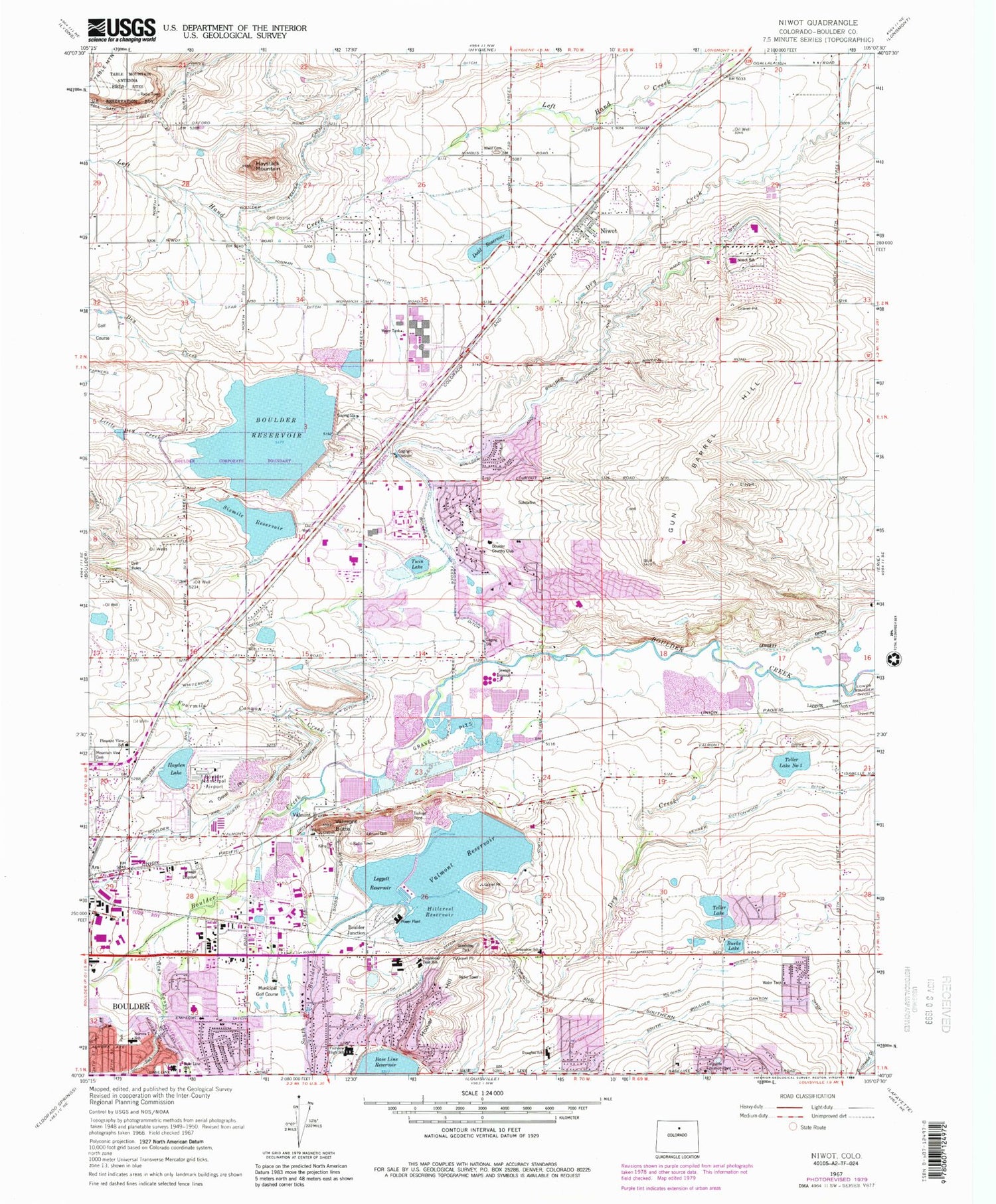 Classic USGS Niwot Colorado 7.5'x7.5' Topo Map Image