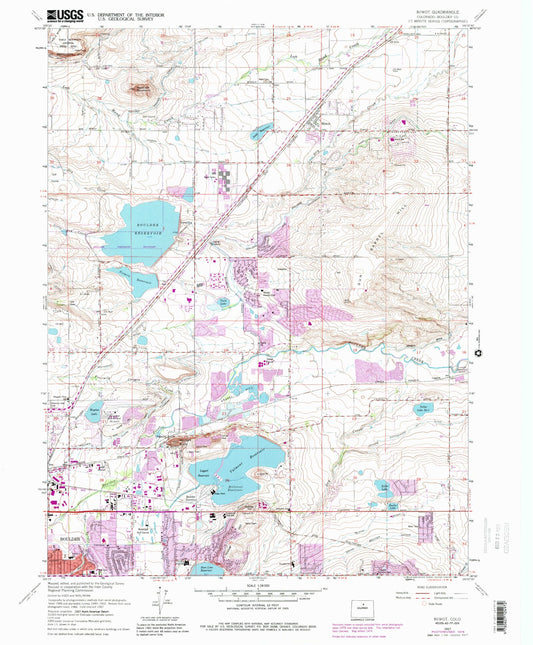Classic USGS Niwot Colorado 7.5'x7.5' Topo Map Image