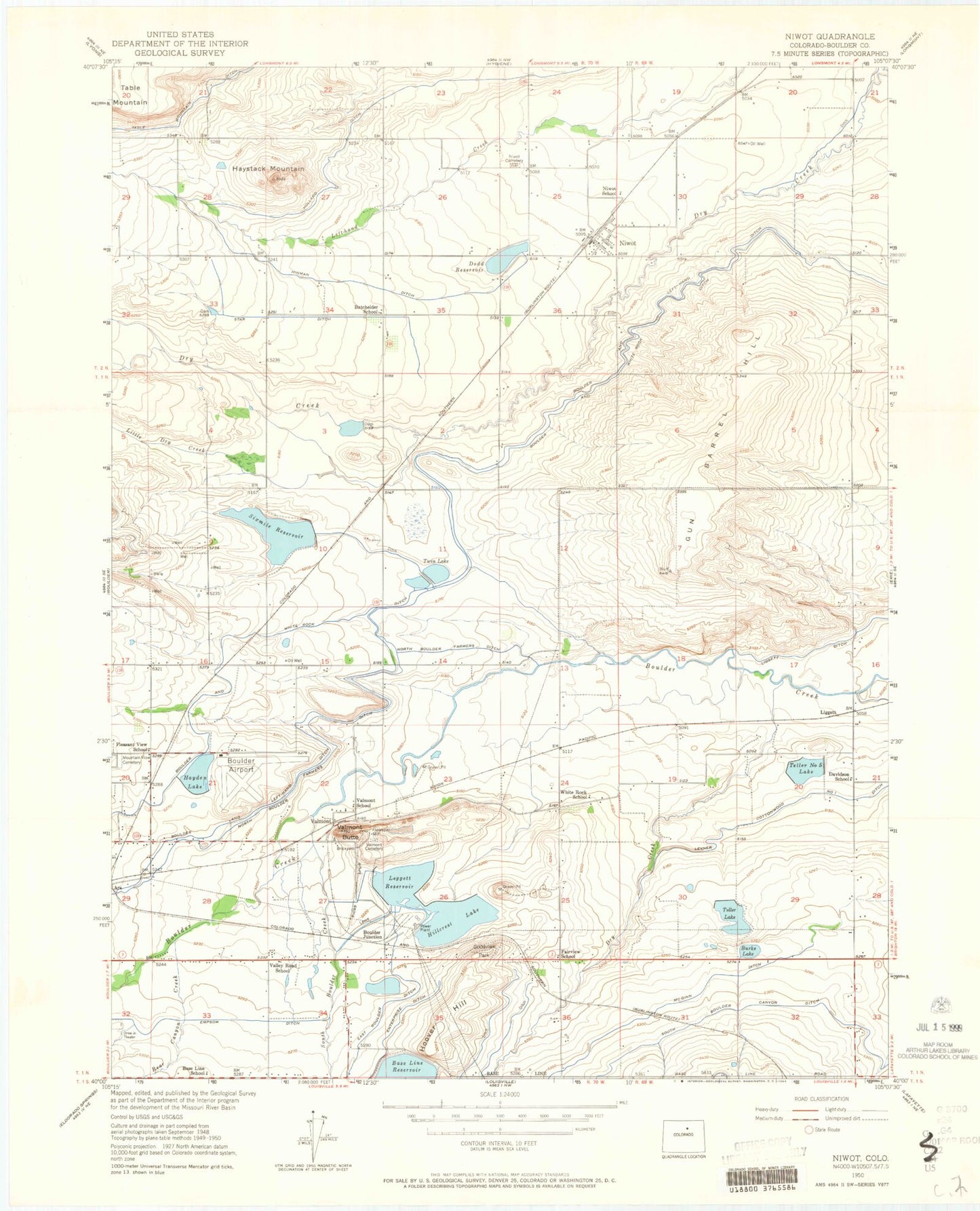 Classic USGS Niwot Colorado 7.5'x7.5' Topo Map Image
