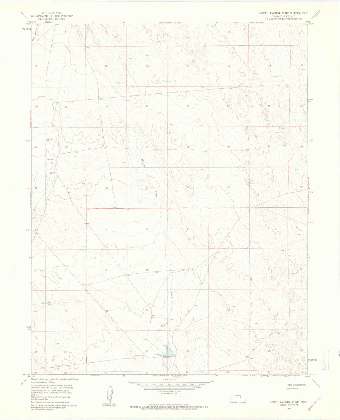 Classic USGS North Avondale NE Colorado 7.5'x7.5' Topo Map Image