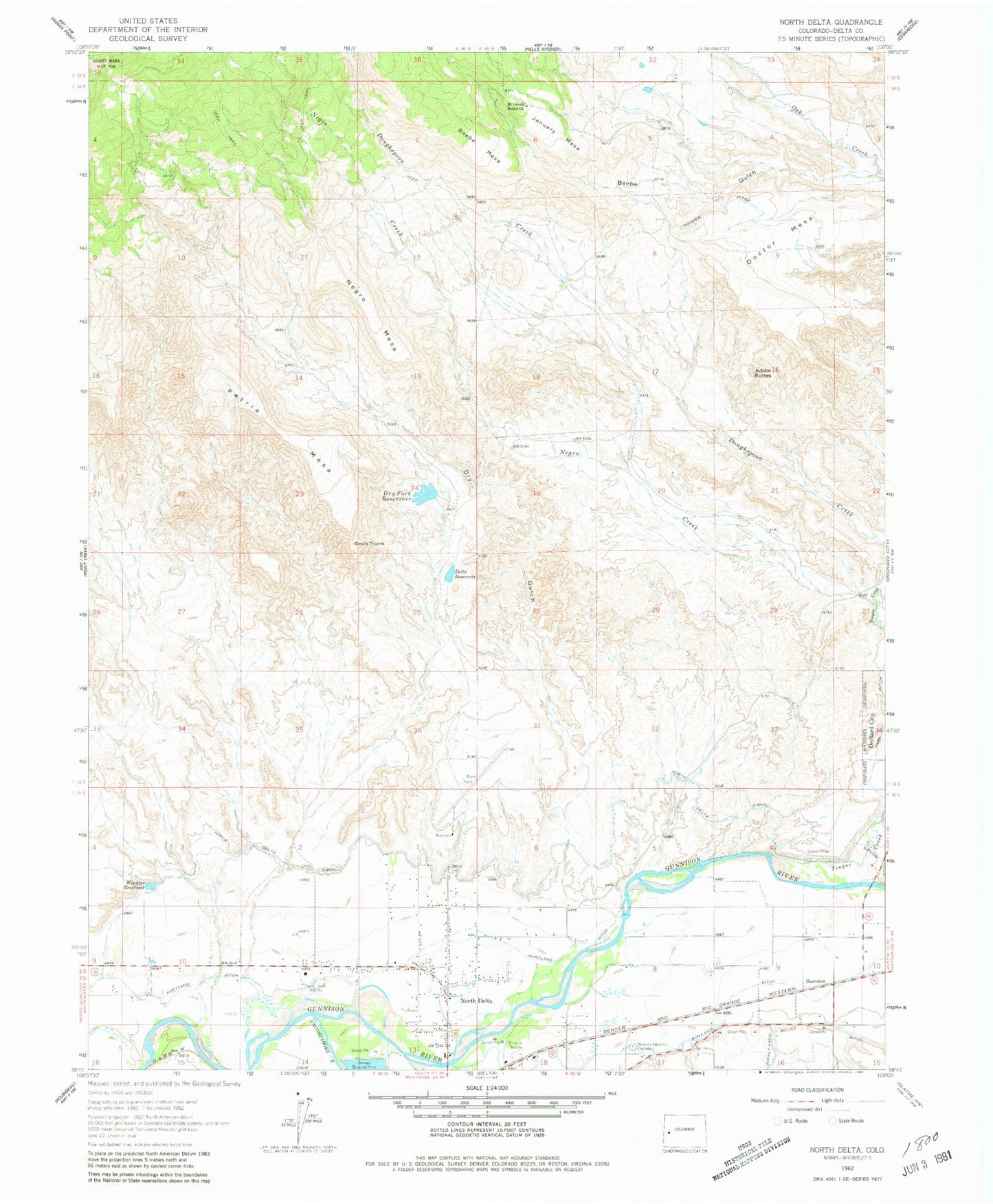 Classic USGS North Delta Colorado 7.5'x7.5' Topo Map Image