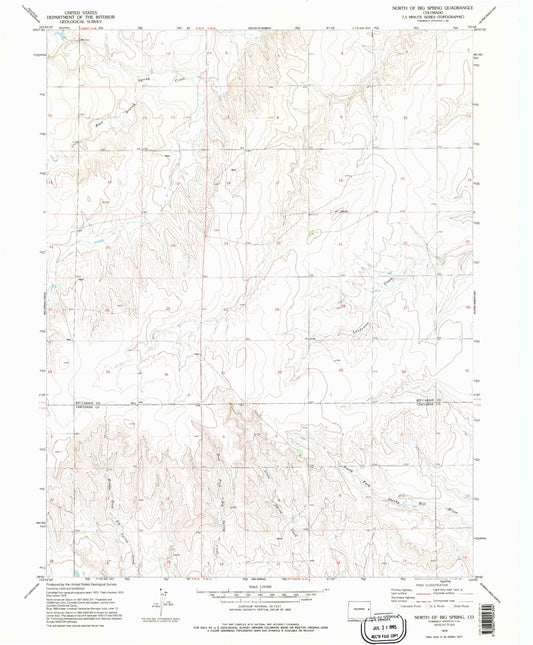 Classic USGS North of Big Spring Colorado 7.5'x7.5' Topo Map Image
