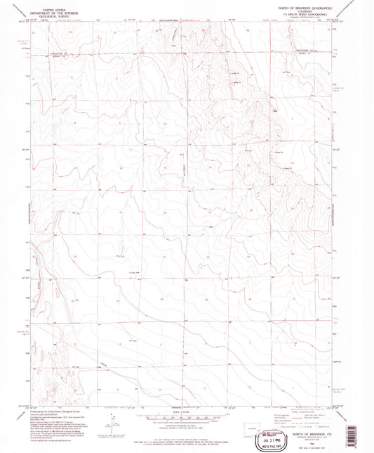 Classic USGS North of Brandon Colorado 7.5'x7.5' Topo Map Image