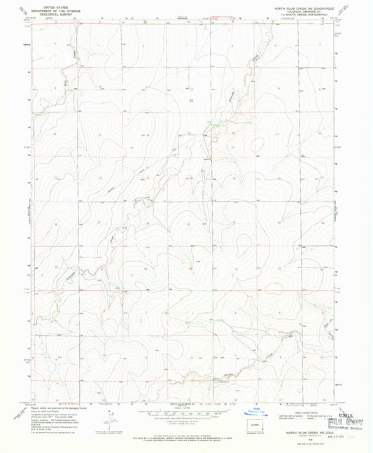 Classic USGS North Plum Creek NE Colorado 7.5'x7.5' Topo Map Image