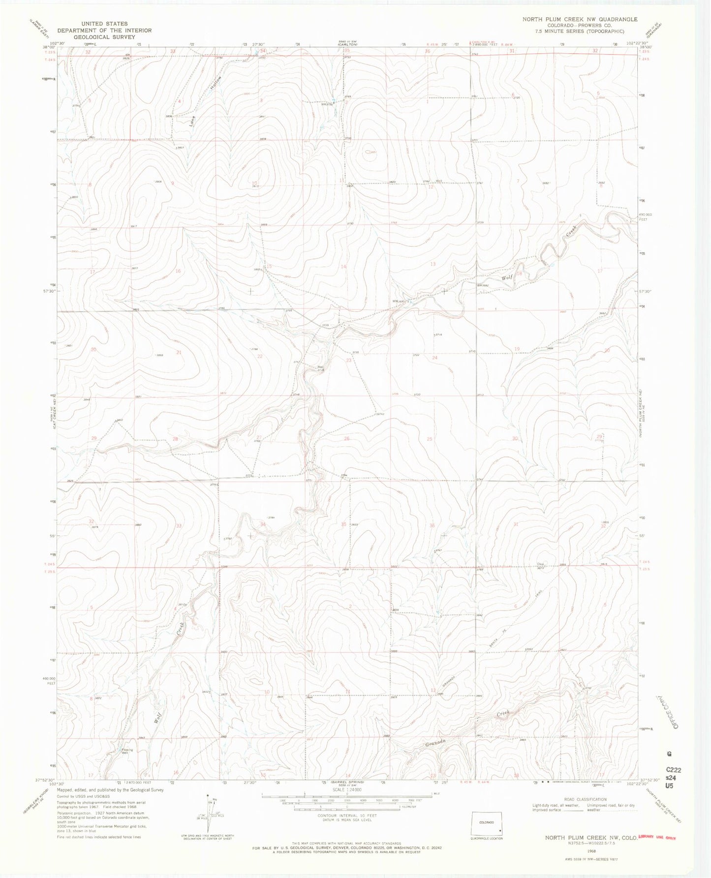 Classic USGS North Plum Creek NW Colorado 7.5'x7.5' Topo Map Image