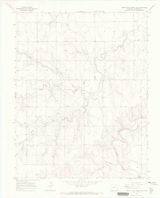 Classic USGS North Plum Creek SE Colorado 7.5'x7.5' Topo Map Image