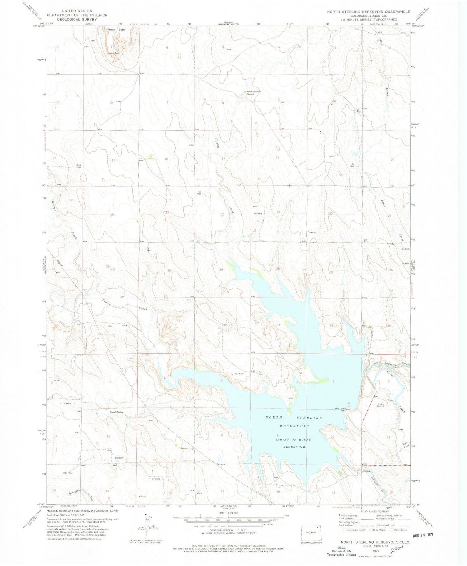 Classic USGS North Sterling Reservoir Colorado 7.5'x7.5' Topo Map Image