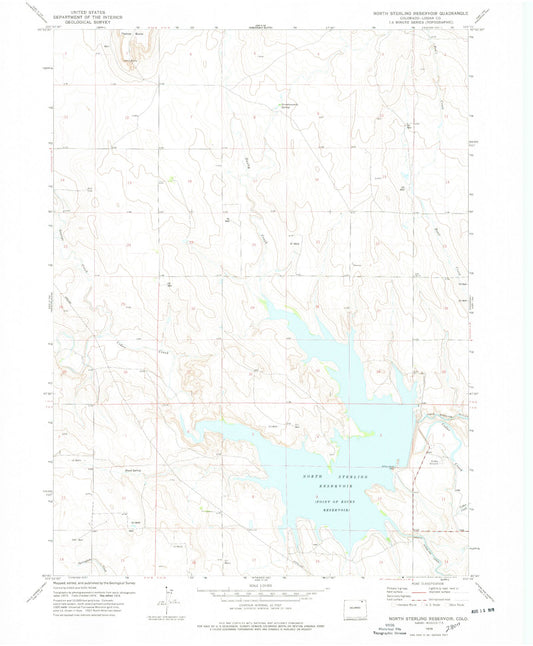 Classic USGS North Sterling Reservoir Colorado 7.5'x7.5' Topo Map Image