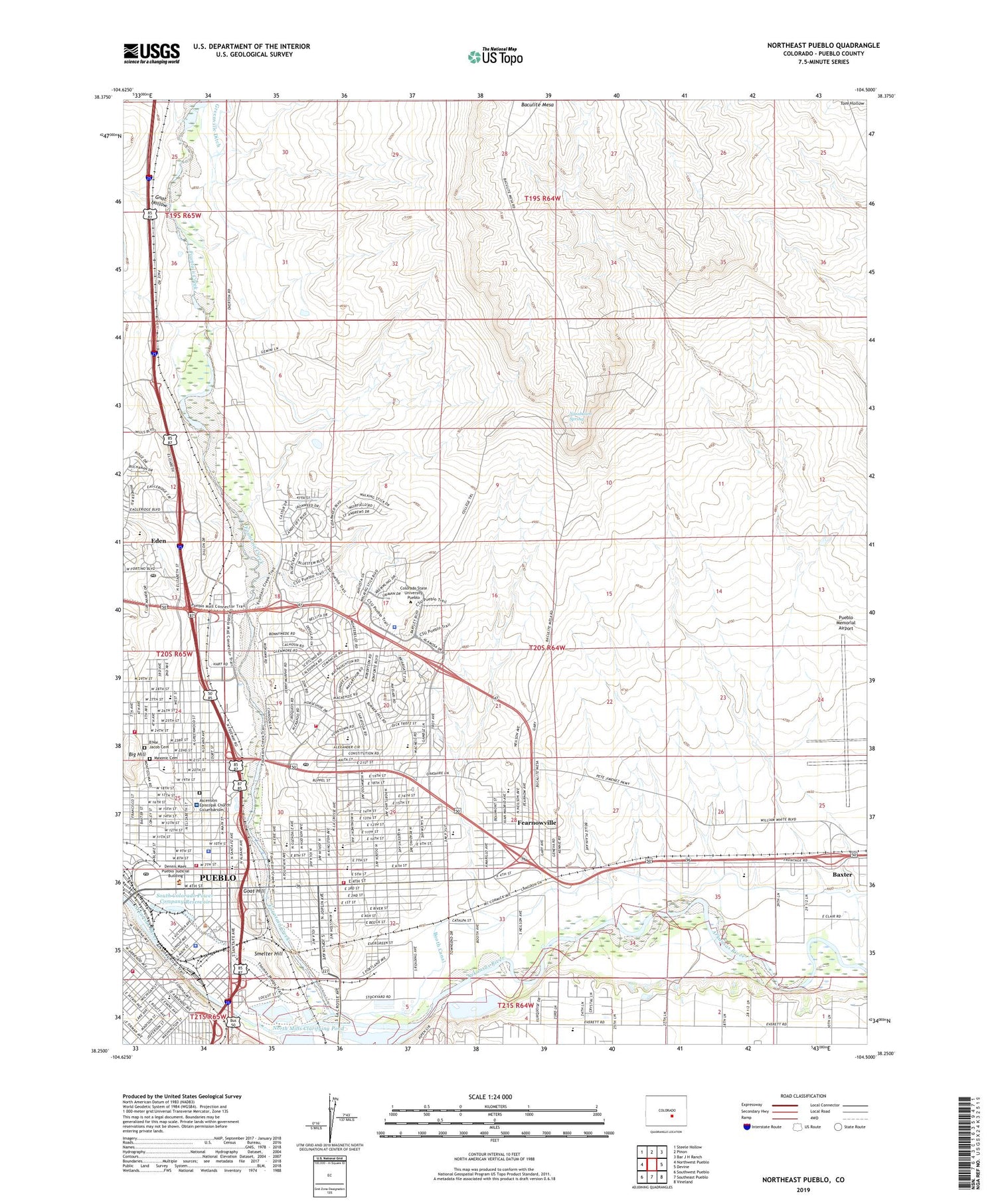 Northeast Pueblo Colorado US Topo Map Image