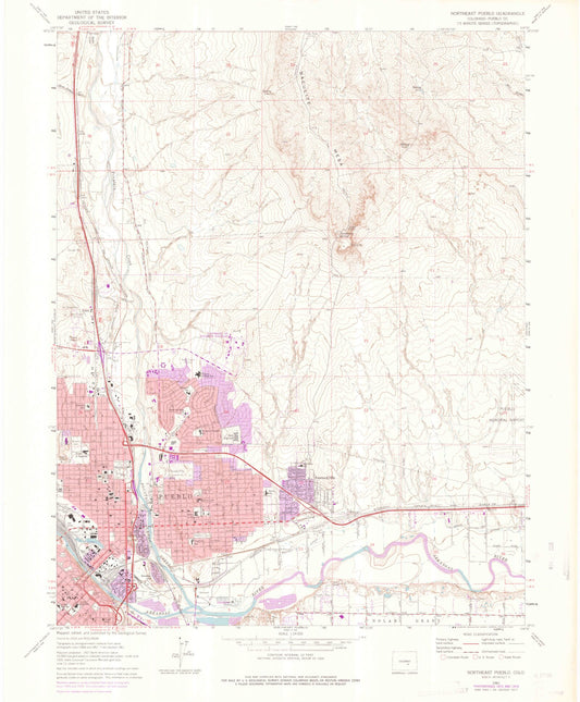 Classic USGS Northeast Pueblo Colorado 7.5'x7.5' Topo Map Image