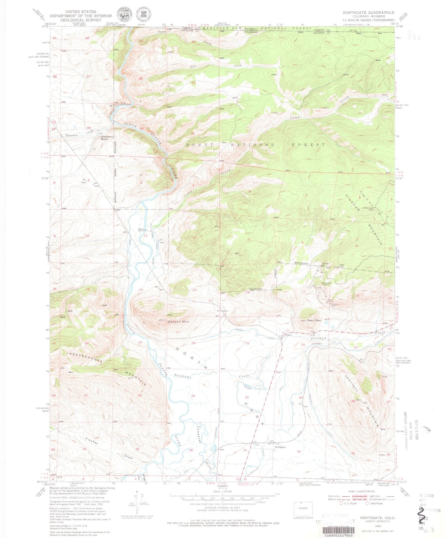 Classic USGS Northgate Colorado 7.5'x7.5' Topo Map Image