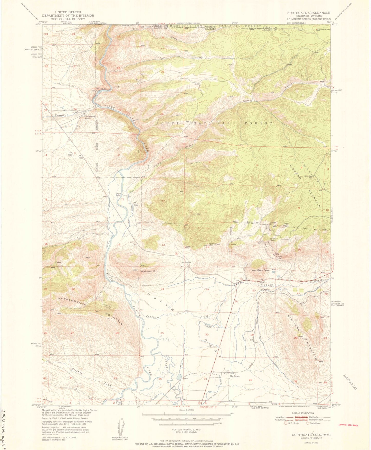 Classic USGS Northgate Colorado 7.5'x7.5' Topo Map Image