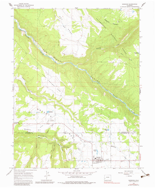 Classic USGS Norwood Colorado 7.5'x7.5' Topo Map Image