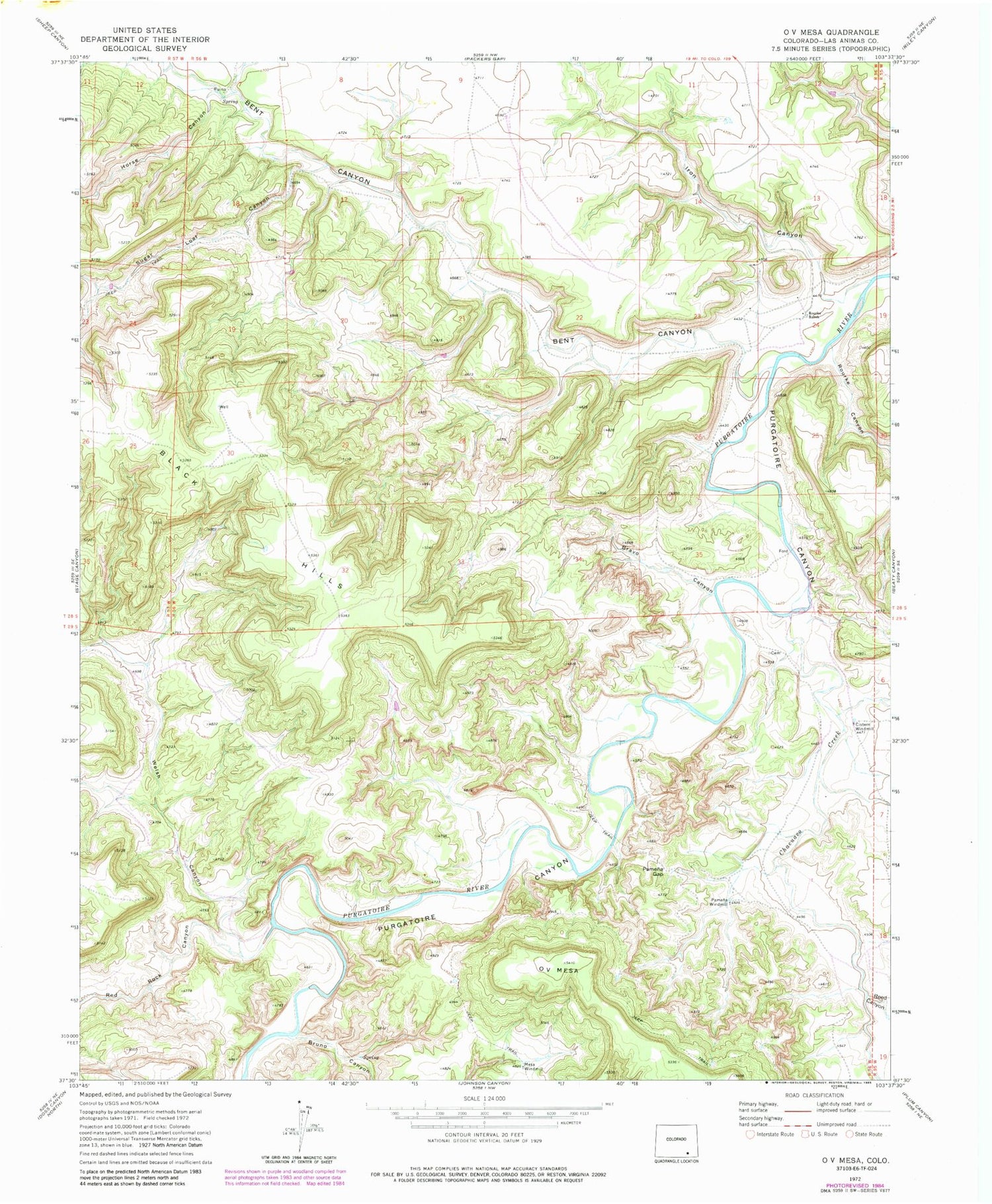 Classic USGS O V Mesa Colorado 7.5'x7.5' Topo Map Image