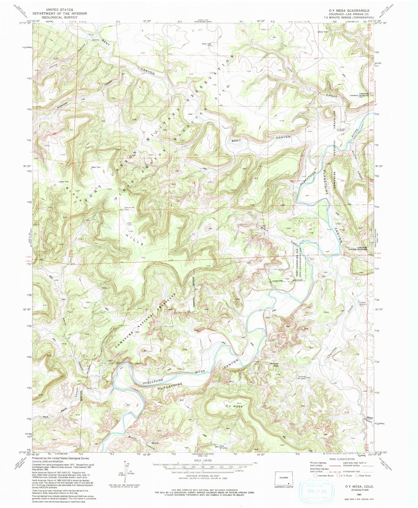 Classic USGS O V Mesa Colorado 7.5'x7.5' Topo Map Image