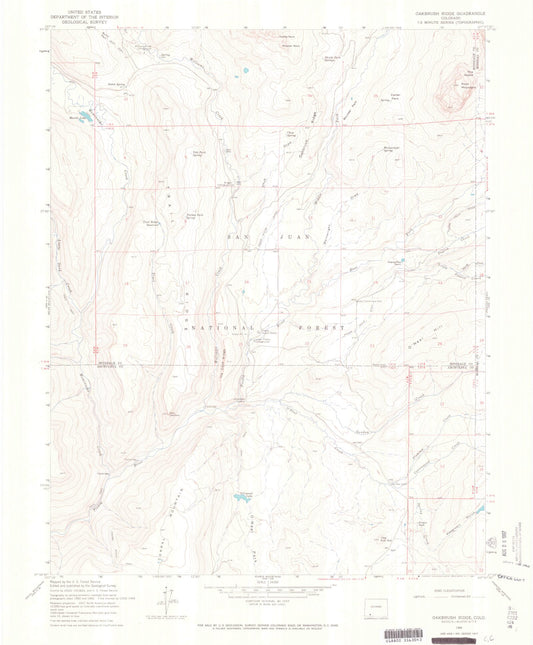 Classic USGS Oakbrush Ridge Colorado 7.5'x7.5' Topo Map Image