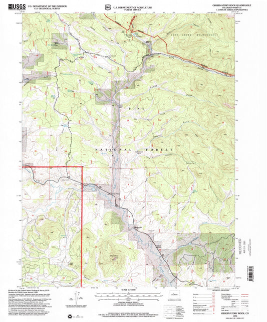 Classic USGS Observatory Rock Colorado 7.5'x7.5' Topo Map Image